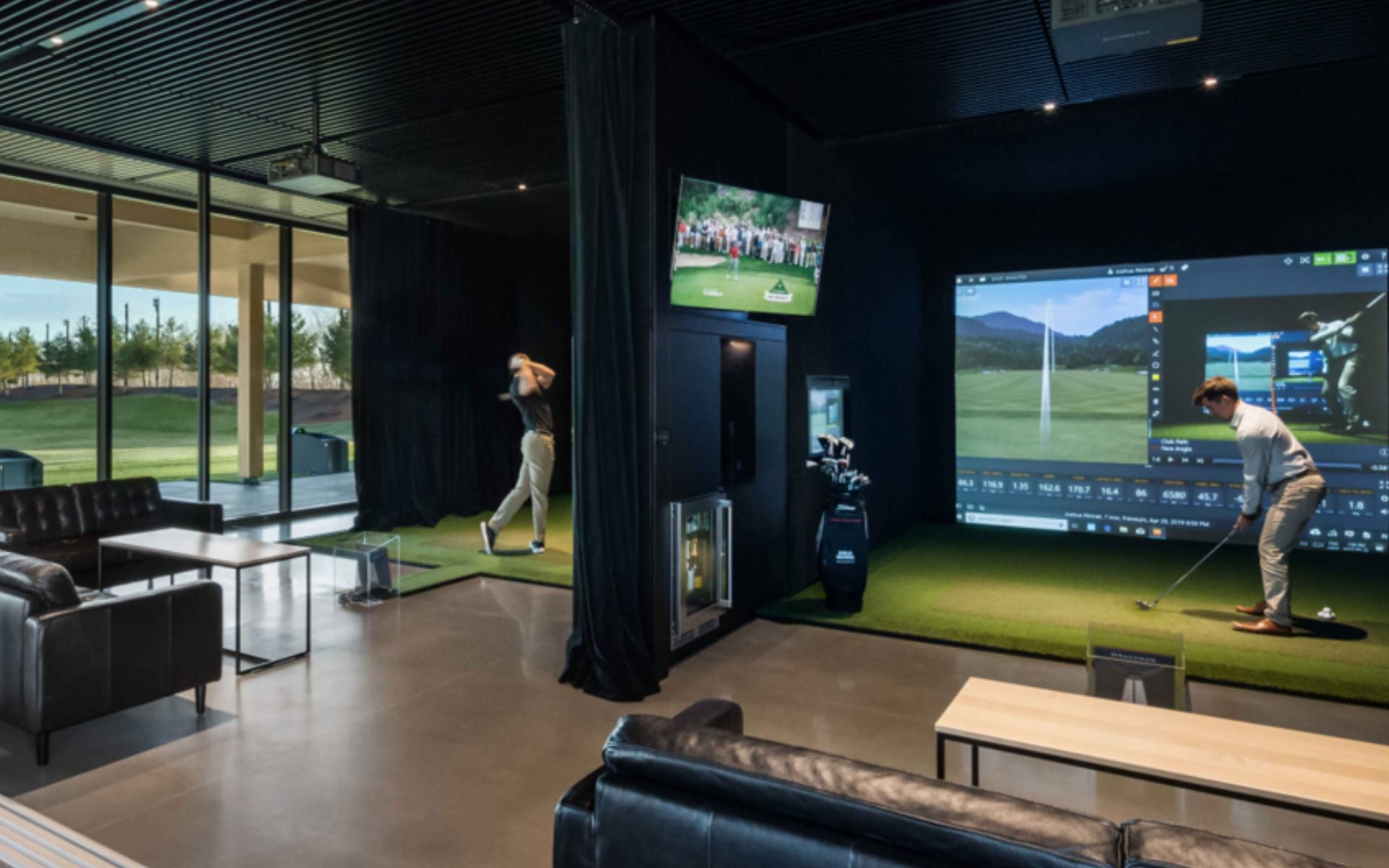 Commercial golf simulator with multiple bays