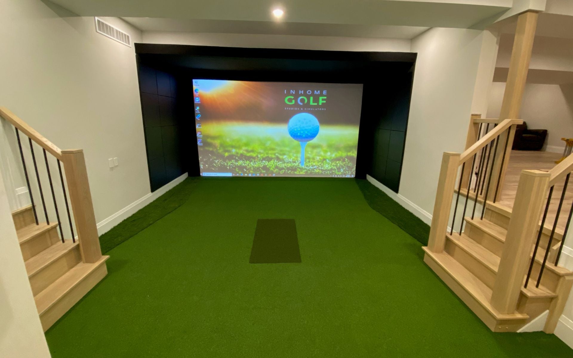 Home golf simulator completed installation 