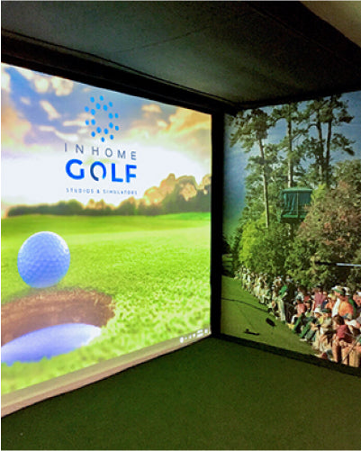 Custom Golf Simulator Installation with InHome Golf Logo on screen