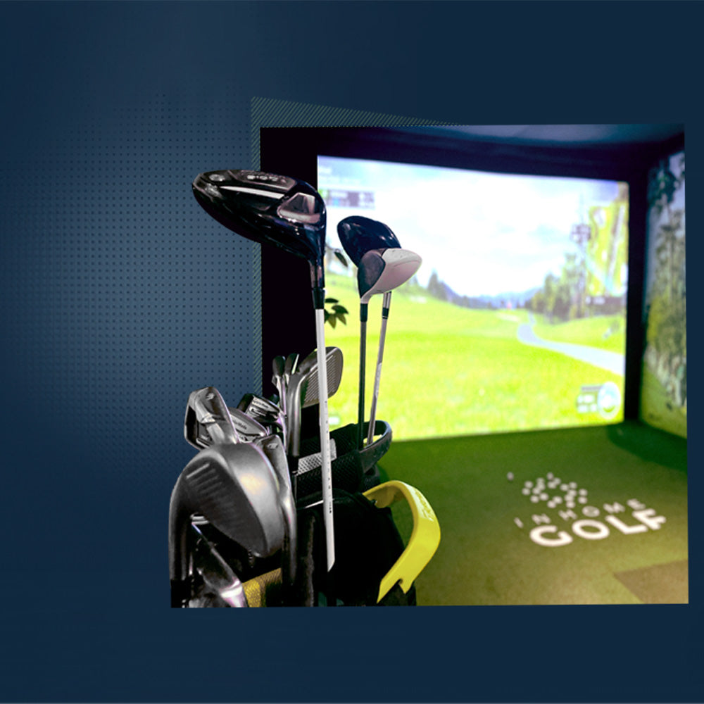 Golf Simulator with golf clubs in front