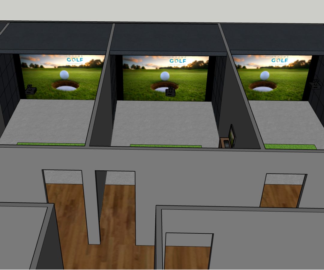 3D Rendering of Commercial Golf Simulator with Multiple Bays