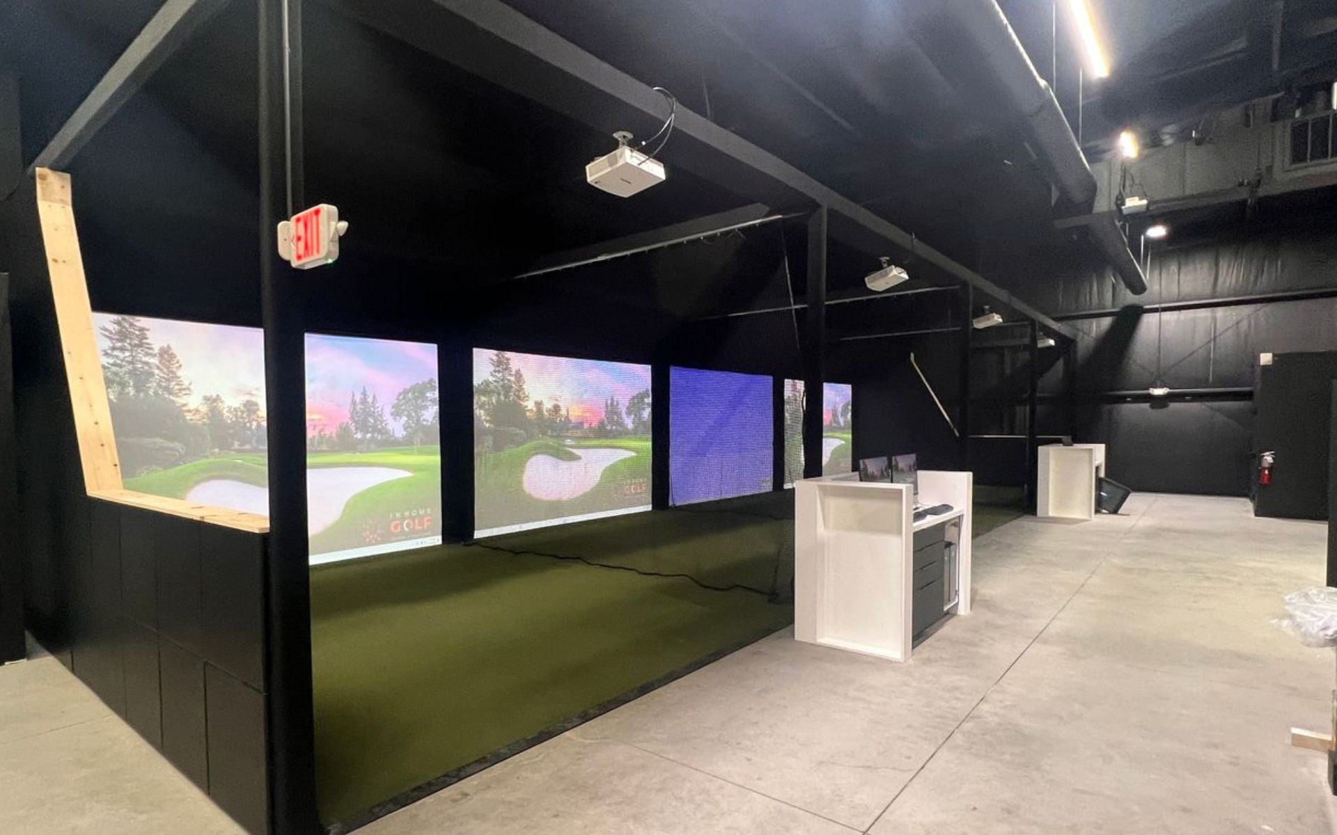 Indoor golf facility multiple bays installed